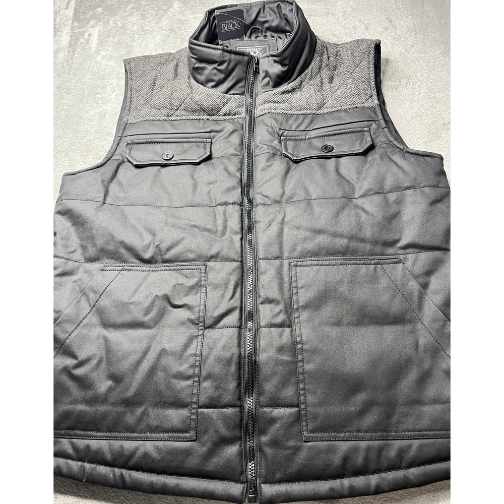 New BKE Black Men's Full Zip Puffer Vest Herringbone Gray Black Outdoors Size XL
